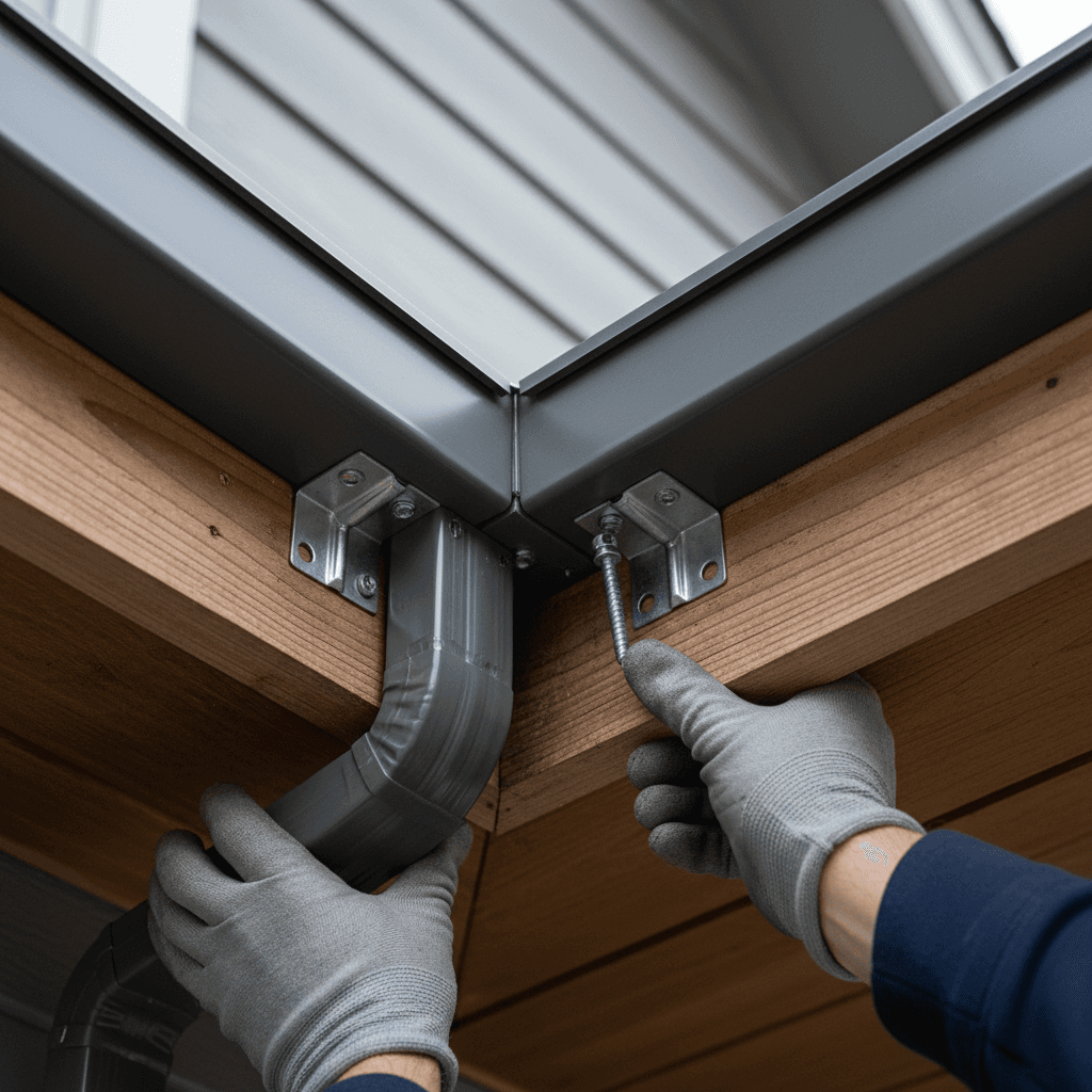 Gutter installation showing proper positioning and secure fastening