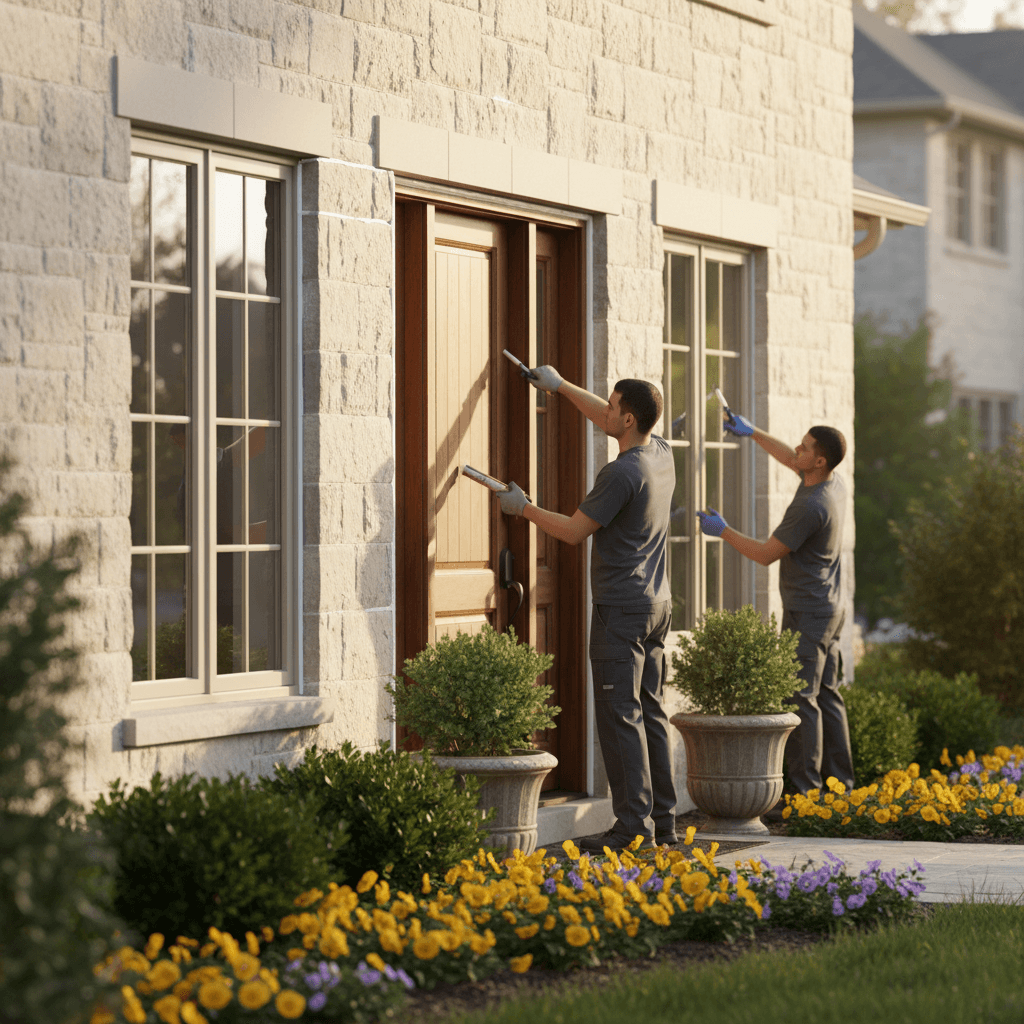 Weatherproofing application showing comprehensive protection measures