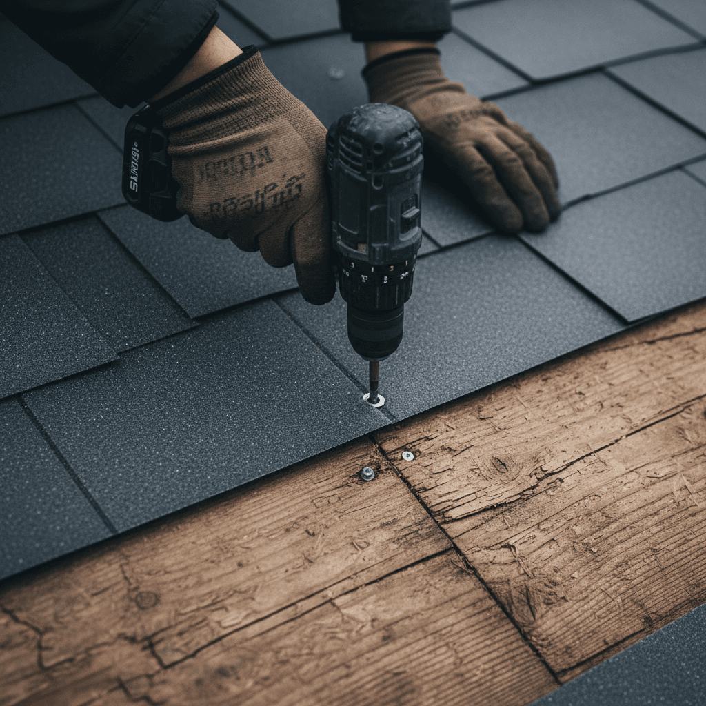 Roofing installation showing secure fastening and material quality